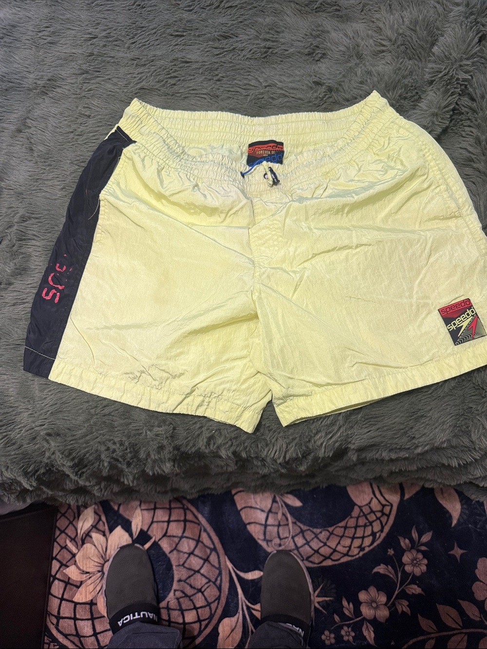 Speedo Men’s Pale Yellow Swim Shorts with Navy Side Panels